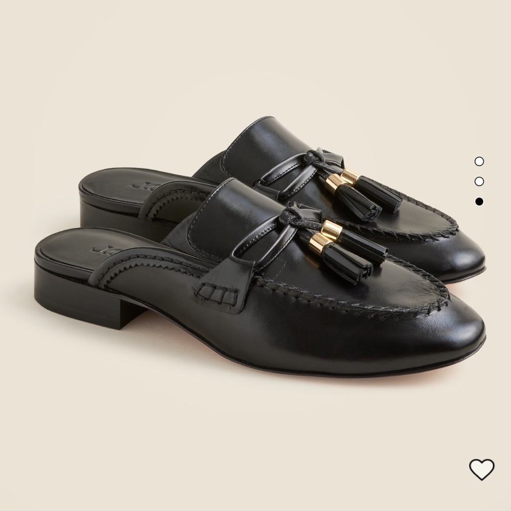 J. Crew Black Leather Loafers with Gold Accents